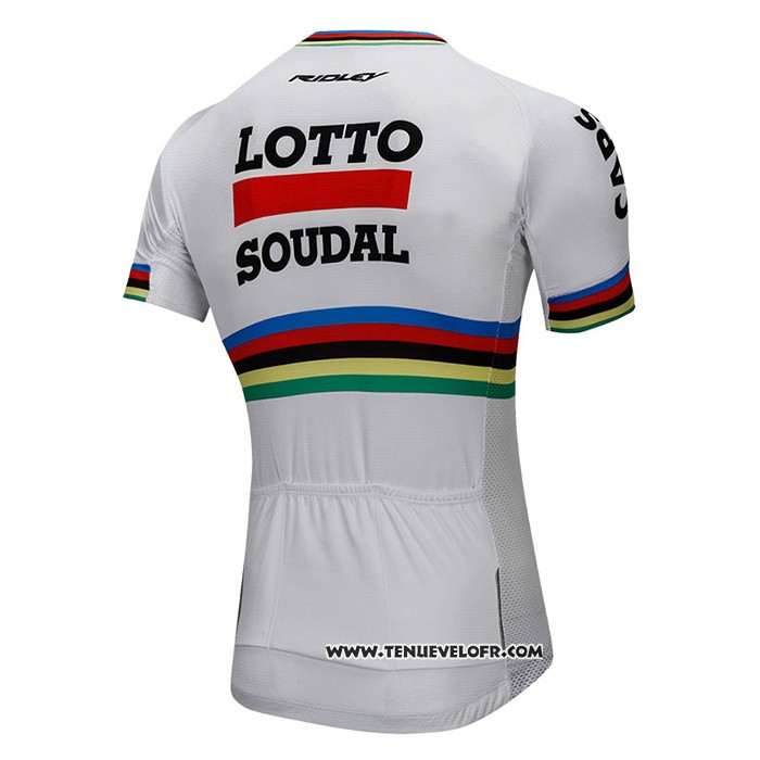2018 Maillot Ciclismo UCI Mondo Champion Lotto Soudal Blanc Manches Courtes et Cuissard